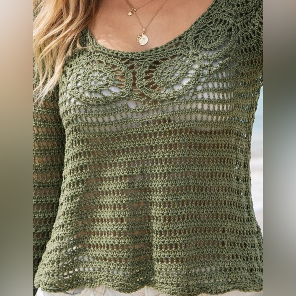 Crochet Top Whimsigoth Forest Fairy Olive Green Boho Indie Earthy XS